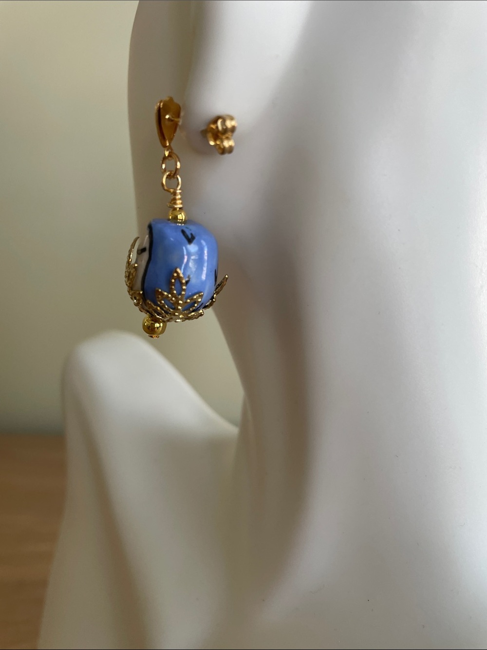 HAND CRAFTED WHIMSICAL CERAMIC BLUE OWL in a NEST EARRINGS Dangle Drop Novelty - Picture 5 of 7